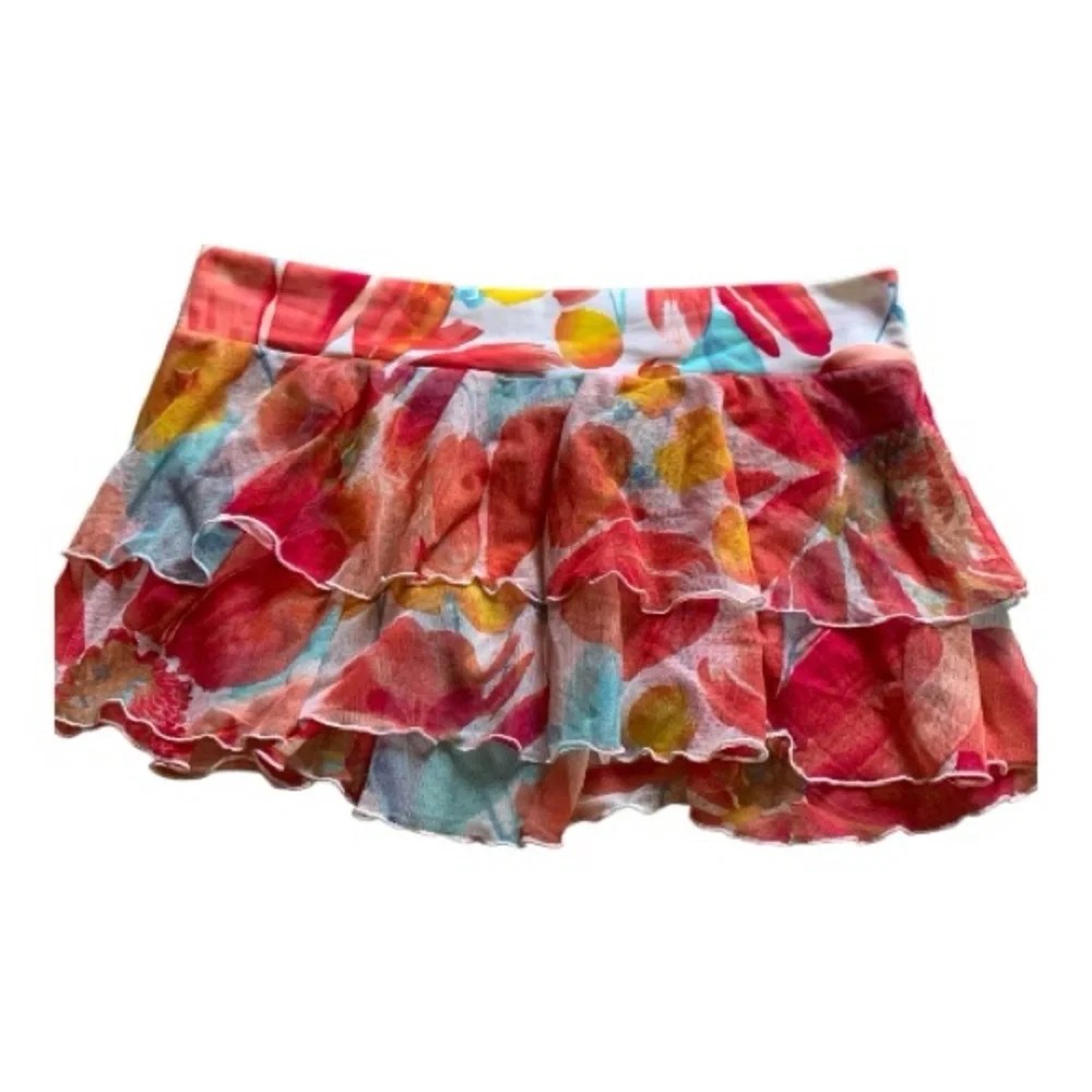 Be Creative Multicolor Artsy Floral Mesh sexy Ruffle Swim Coverup Skirt large